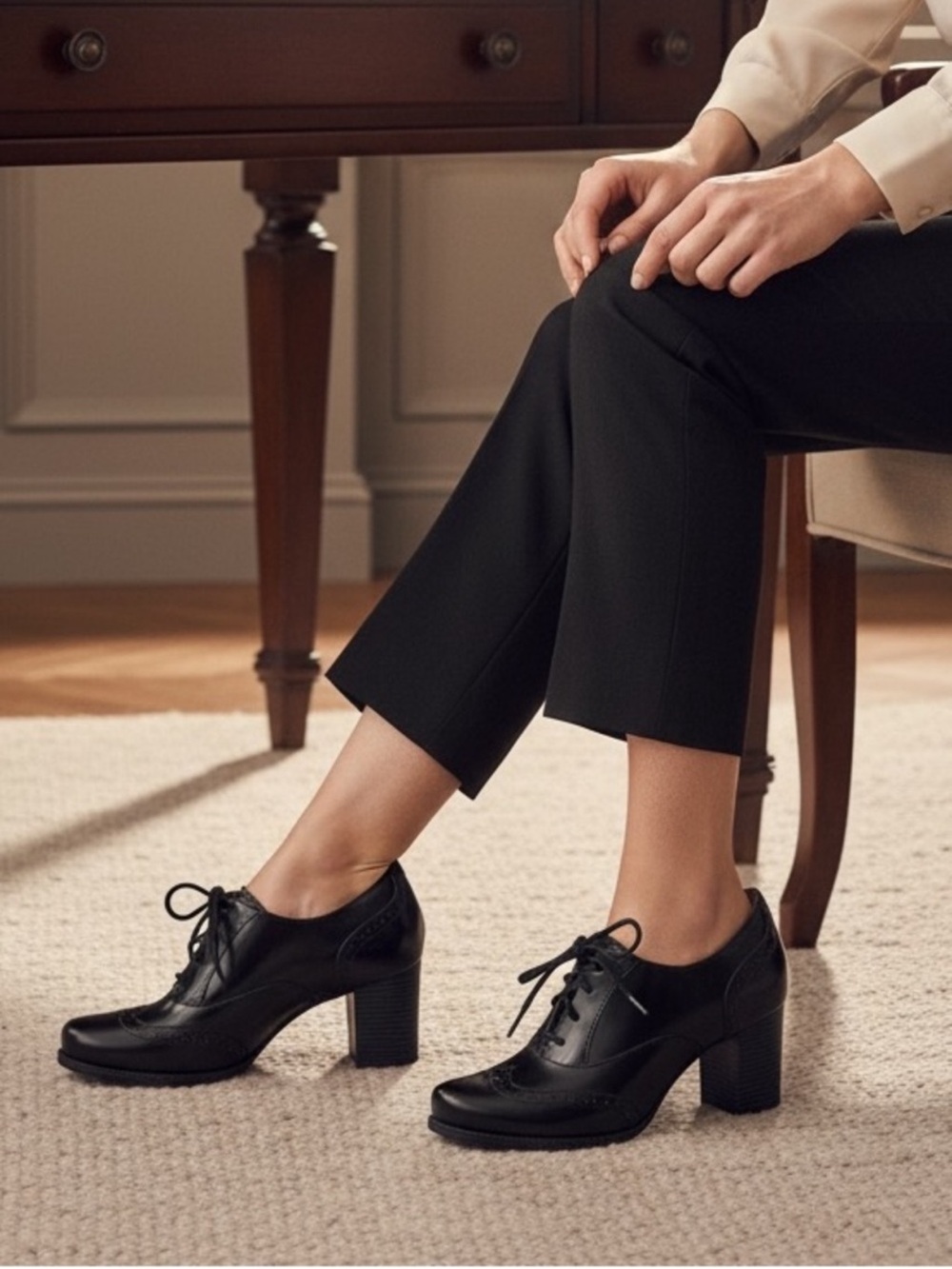 Clarks Black Lace-Up Wingtip
Heeled Oxfords - Picture 7 of 12